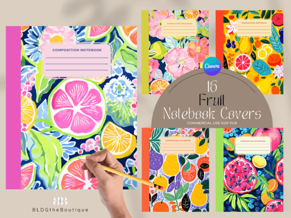 16 Fruit KDP Composition Journal Covers Graphics for Kdp Interiors