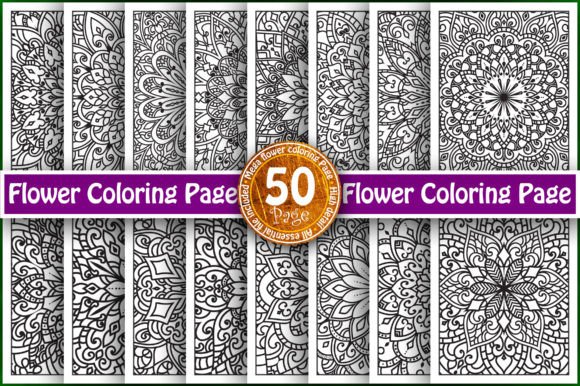50 Flower Coloring Page Mandala Bundle: Graphics & Coloring Pages