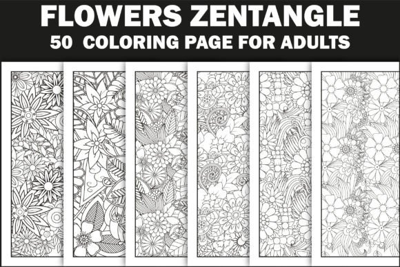50 Flowers Zentangle Coloring Pages Graphics