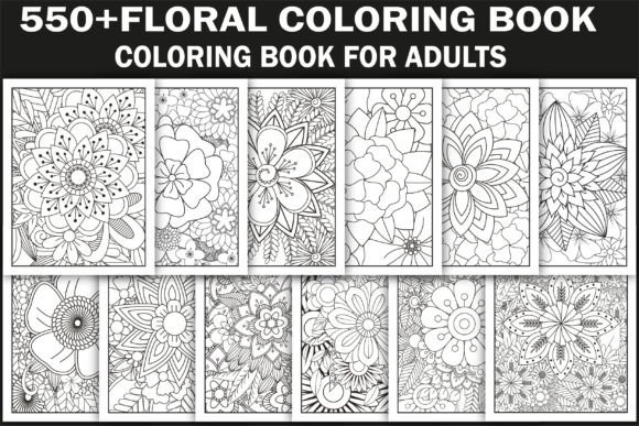 550 Flowers Adult Coloring Book Graphics & Coloring Pages
