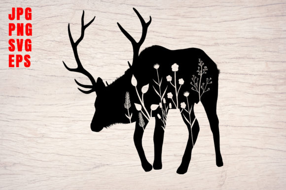 Deer Silhouette Animal Floral Design Art: Graphics for Crafts & Branding